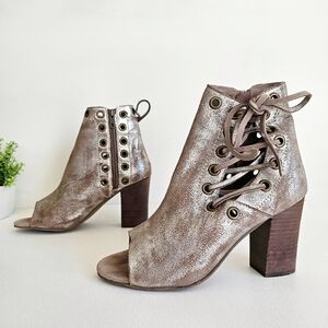 Diba True Ivy Vine Leather Ankle Sandal Lace Up Zip Metallic Distressed Boots, 9